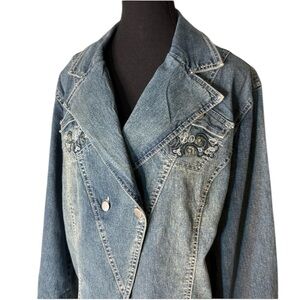 VEZUCCI Bedazzled Faded Denim Jean Jacket Embroidered Rhinestone Pocket Size XL